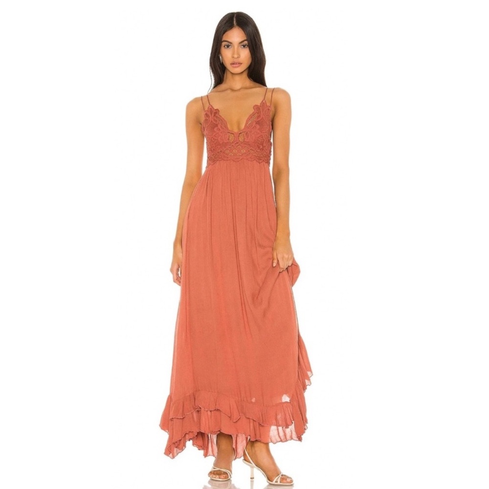 Free People Adella Maxi Slip Dress Rust Orange Size Small
